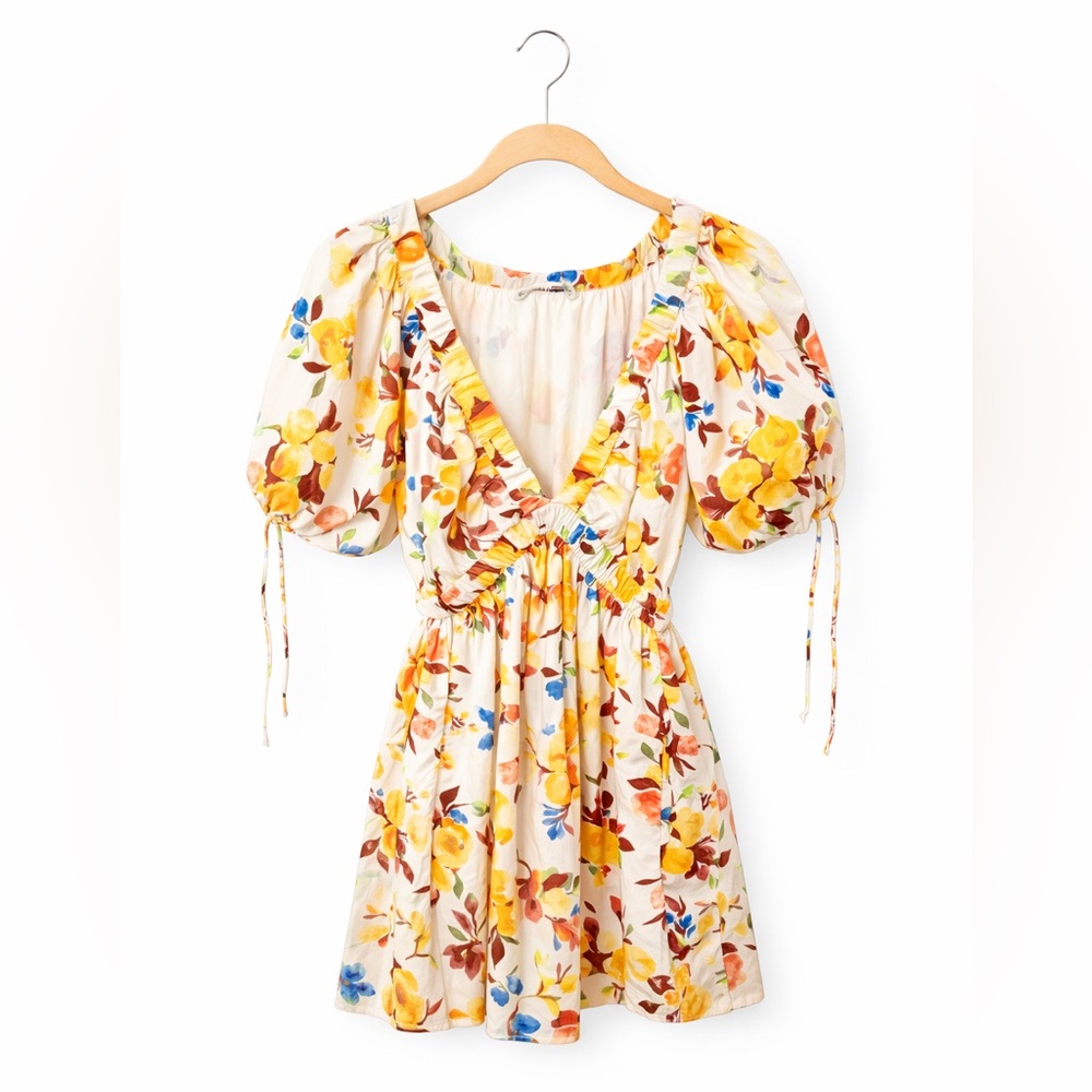 Abercrombie & Fitch Poplin Puff Sleeve Babydoll Mini Dress